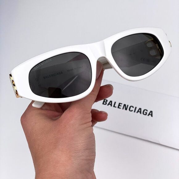 Balenciaga BB0095S 012 Sunglasses White Gold Logo Grey Cat Eye Unisex main image 12